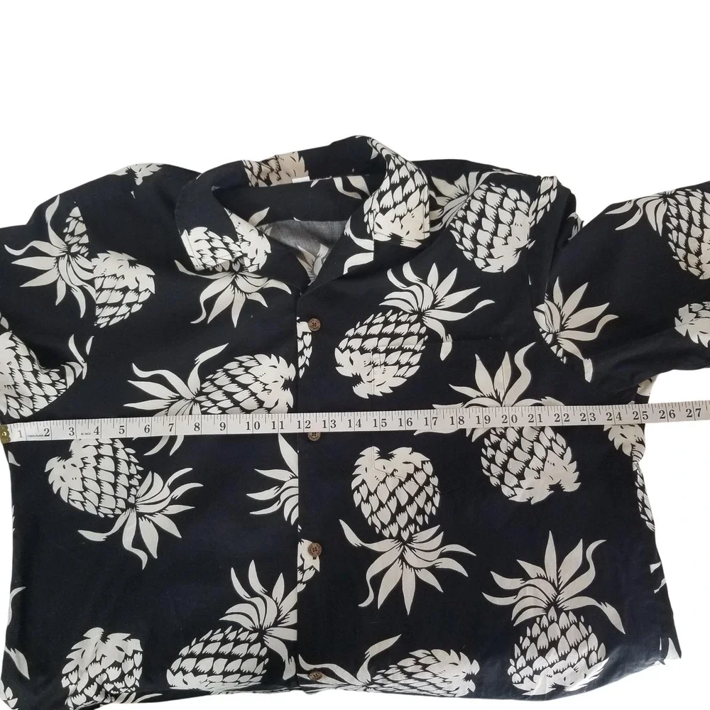 Vintage RJC Shirt Mens XL Black Pineapple Hawaiian Aloha Short‎ Sleeve Button